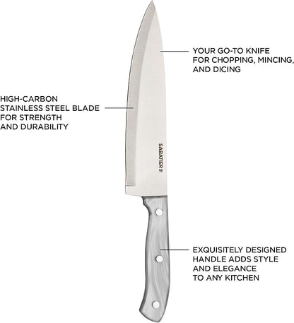 Sabatier Triple Riveted Chef Knife, 8-Inch, Razor-Sharp Kitchen Knife to Cut Fruit, Vegetables and more, High-Carbon Stainless Steel, Gray