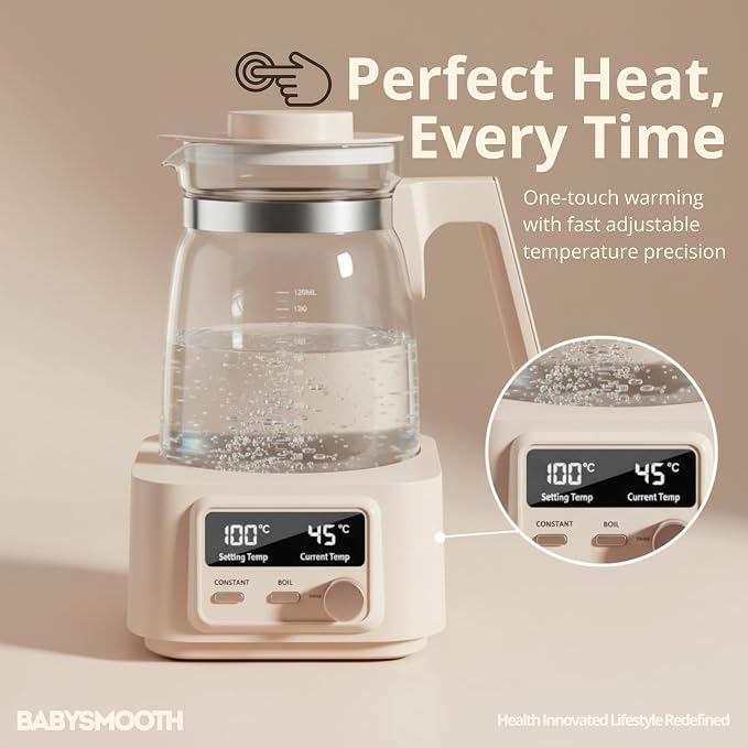 Babysmooth Smart Kettle Pro Glass Electric Kettle, 1.3L Digital LED Kettle with 40-100°C Temperature Control, 72H Auto Keep Warm, Silent Operation, BPA-Free for Baby Formula, Tea & Coffee Brewing