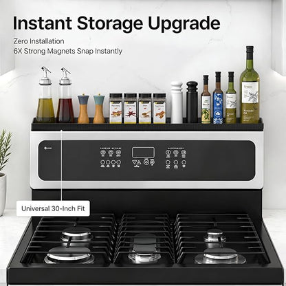 Magnetic Stove Top Shelf, Over the Stove Shelf Spice Rack & Spice Organizer – 30" Heat Resistant Silicone Stove Shelf, No Drill Kitchen Storage Organizer for Gas/Electric Stoves & Small Kitchens