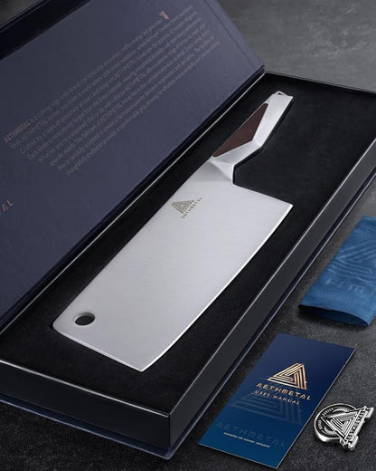 7" Meat Cleaver Knife, Full Tang High-Carbon Stainless Steel Kitchen Cleaver for Chopping Meat, Pork, and Bones, Ergonomic Metal Handle, Professional Chef Butcher Knife
