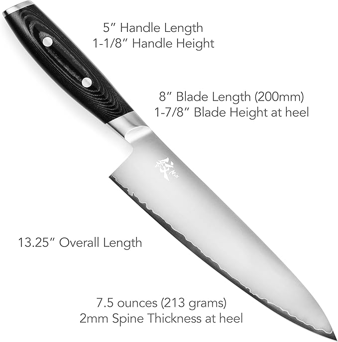 Yaxell Mon 8" Chef's Knife - Made in Japan - VG10 Stainless Steel Gyuto with Micarta Handle