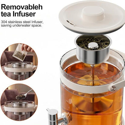 Kawu Electric Kettle, 2.5L Glass Water Boiler with Infuser, 7-in-1 Electric Water Kettle Hot Water Dispenser, Temperature Control, 800W Tea Maker Machine Water Warmer for Home Office Kitchen