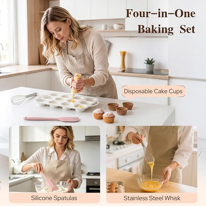 2 Pack Silicone Muffin Pans for Baking, 12 Cup Cupcake Pan with Metal Reinforced Frame, 3 Baking Tools Included, Nonstick Molds for Homemade Muffins, Cupcakes, Egg Bites, Oven Dishwasher Safe