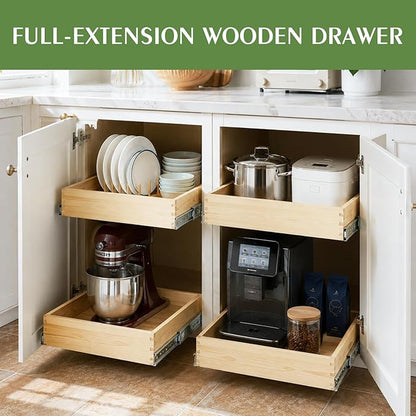 Wooden Pull Out Cabinet Organizer 24" W x 21" D x 3" H Solid Wood Drawer with Soft Close Slides Bottom or Side Mount for Pantry Bathroom Bedroom Dining Room Storage