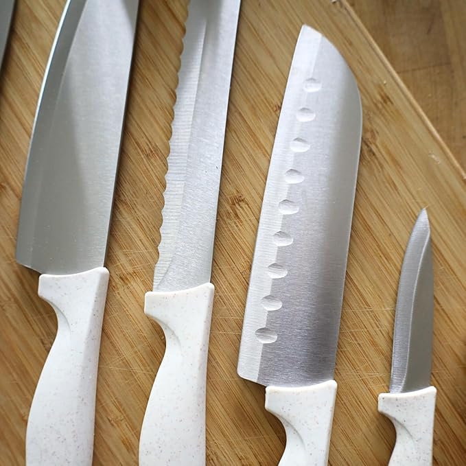 Beille 1pc Stainless Steel and Wheat Fiber Handle Santoku Knife Kitchen Essentials, 12 Inch