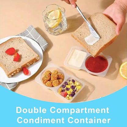 Pure Future 30-Pack Reusable Double Compartment Snack Containers with Lids - Bulk Value Meal Prep Bento Boxes for Kids School Lunch, Fruit & Dips, BPA-Free