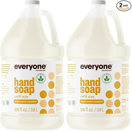 Everyone Liquid Hand Soap Refill,1 Gallon,Meyer Lemon and Mandarin,made with Essential Oils for kitchen and bathroom,(Pack of 2)