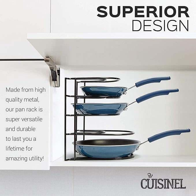 Cuisinel Heavy Duty Pots and Pans Organizer Rack - 12.2"-Inch Tall - 5 Tier Rack - Holds 60 LB - Cast Iron Skillets, Griddles, Shallow Cookware - Space Saving Kitchen Storage - No Assembly Required