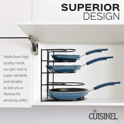 Cuisinel Heavy Duty Pots and Pans Organizer Rack - 12.2"-Inch Tall - 5 Tier Rack - Holds 60 LB - Cast Iron Skillets, Griddles, Shallow Cookware - Space Saving Kitchen Storage - No Assembly Required