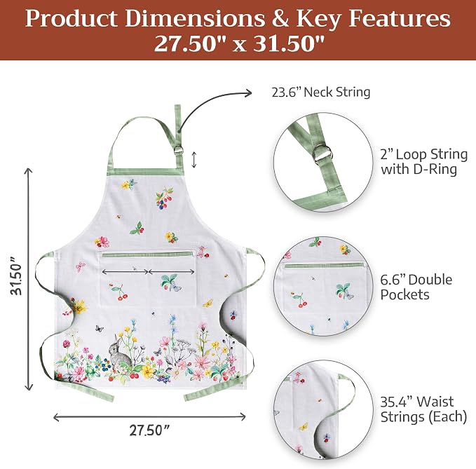 Maison d' Hermine 100% Cotton Apron for women with Pocket Kitchen Chef Apron for Men Cooking Spring Summer