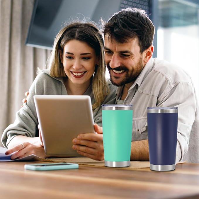 20 oz Tumbler with lid Double Wall Vacuum Insulated Tumblers Stainless Steel Coffee Mug Travel Coffee Tumbler Powder Coated Tumbler Cup Keep Hot&Cold - (Navy 12 Pack)