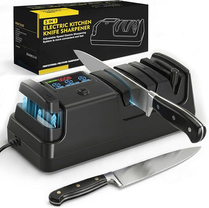 Electric Knife Sharpener for Kitchen - Professional 3-Stage Sharpening for Straight-Edge & Serrated Knives and Scissors, with 100% Diamond Abrasive (Black)