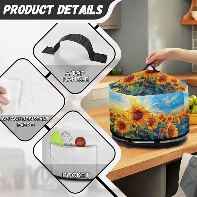 Retro Sunflower Slow Cooker Dust Cover 6-8 qt Crock for Pot Keep Small Kitchen Appliance Clean Kitchen Home Accessories Decor Cover