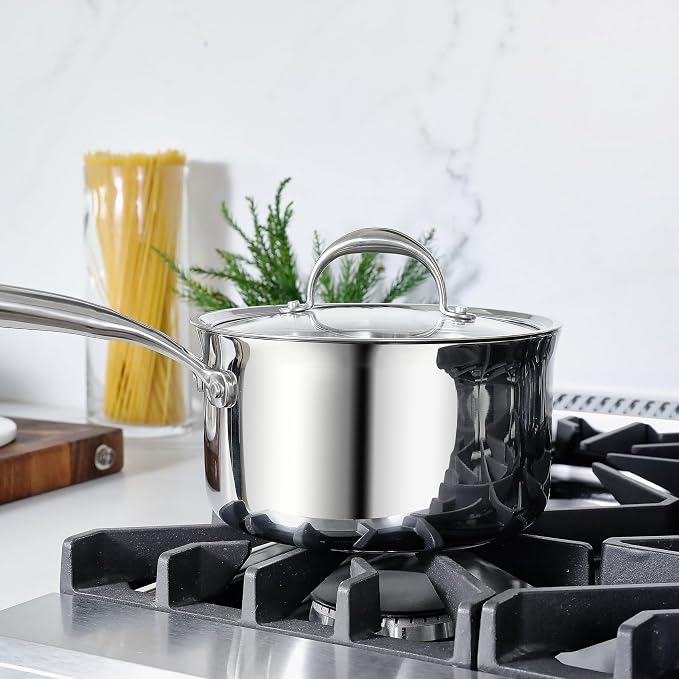 KEAWELL K3 Premium 3-Quart Tri-Ply Fully Clad Stainless Steel Saucepan with Lid, Induction & Oven Safe up to 600°F, Even Heating, Professional Cookware for All Stovetops (3-Qt)