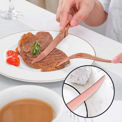 24 Pieces Rose gold Silverware Set with Steak Knives Service for 4,Modern 18/10 Stainless Steel Flatware Cutlery Set,Utensil Set for Home Restaurant Hotel,Mirror Polished,Dishwasher Safe