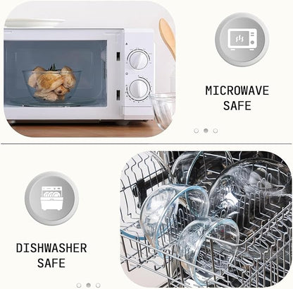 Cuiselect 3pc Glass Mixing Bowls with Lids Set (1.64QT, 1.16QT, 0.85QT), Thick Salad Bowl, Nesting Glass Mixing Bowl for Cooking, Baking, Prepping-Dishwasher Microwave Freezer Safe
