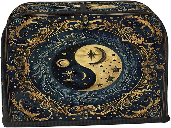 2 Slice Yin Yang Gold Ethnic Toaster Cover Waterproof Dust Fingerprint Bread Machine Cover Washable Kitchen Appliance Protector For Home Kitchen Bakeware Table Decor Women Gifts