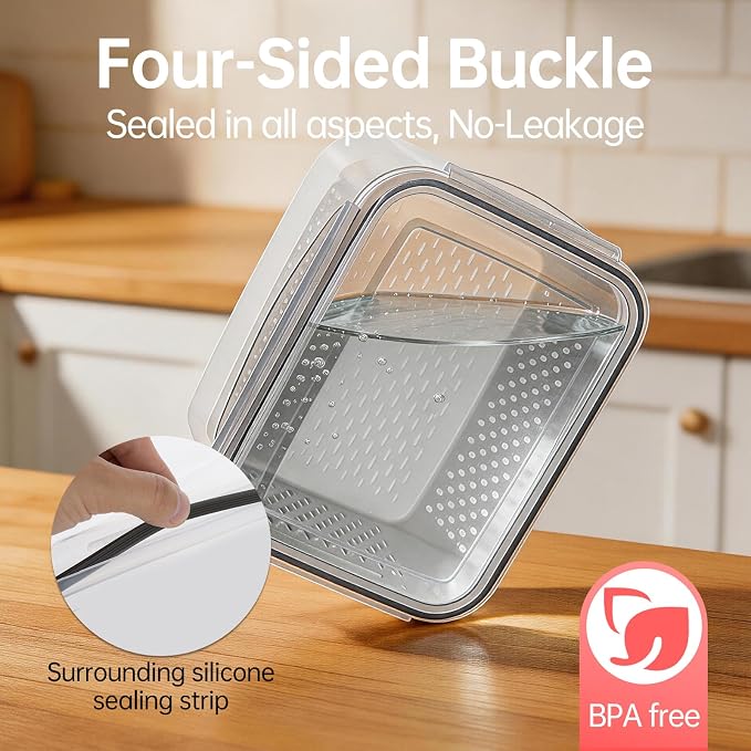Fruit Containers for Fridge with Removable Colander, 5 Pack Strawberry Storage Containers for Fridge, Containers with Lids, Keep Strawberries, Berries Fresh for Longer