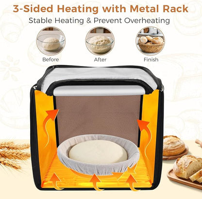 Homelove Folding Bread Proofing Box, 65-125℉ Temp Control & 24H Timer, Dough Proofer with Humidity Meter & Metal Rack, Collapsible Fermentation Box for Sourdough, Pizza, Yogurt, Kombucha