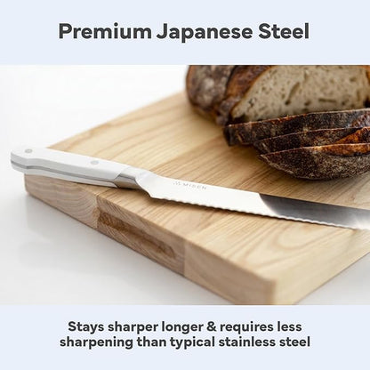 Misen Serrated Bread Knife - High-Carbon Japanese AUS8 Steel - Perfect for Soft Foods, Bread, Pastries, and Fruits - Verstatile Slicer, Razor-Sharp Edge, Durable Blade, Ergonomic Handle - 5", White