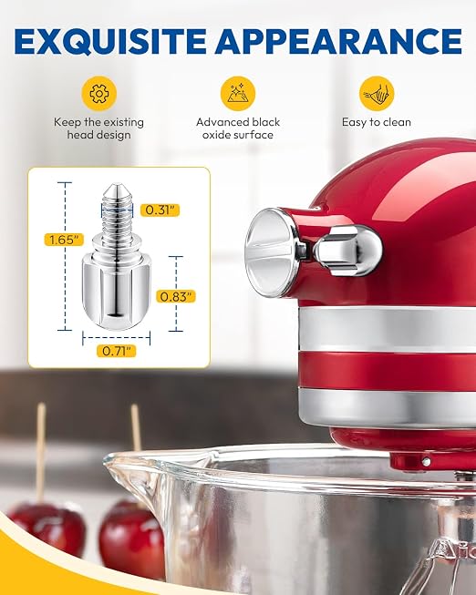 Attachment Knob Thumb Screw fit for Kitchen Aid Mixers, Upgraded 6061 Aluminum 1.65‘’ Long Screw Head Knob Replacement Parts, Replaces 9709194, 4162142, 240374 etc, Chrome