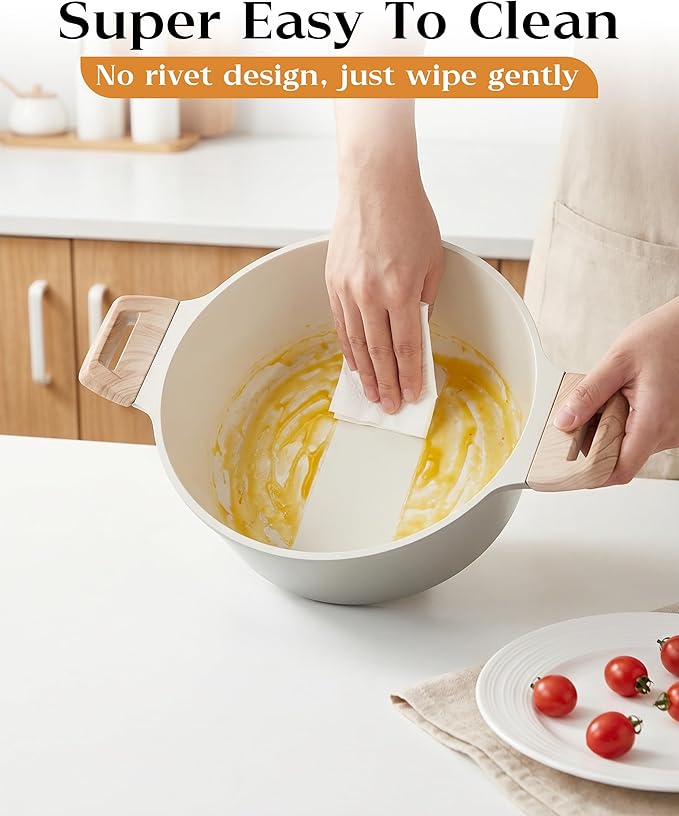 FDN Titanium Ceramic Cooking Pot with Lid, Pfos & Pfoa Free Nonstick Stock Pot, Large Soup Pot, Big Pots for Cooking, Multipurpose Cookware, Ollas Antiadherentes Para Cocinar, Cacerolas, Grey