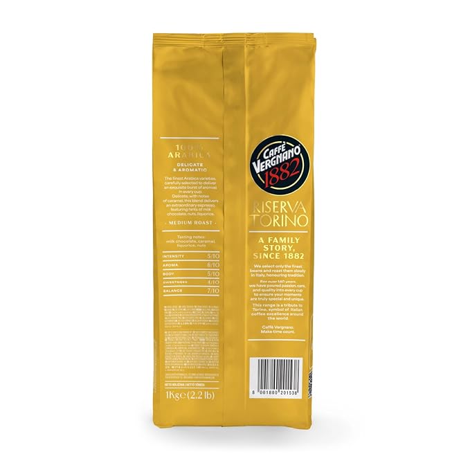 Caffe Vergnano Riserva Torino 100% Arabica Coffee Beans, 2.2 lb Bag - Medium Roast Whole Bean Espresso for French Press, Drip Coffee Maker, Automatic Coffee Machine & Moka Pot