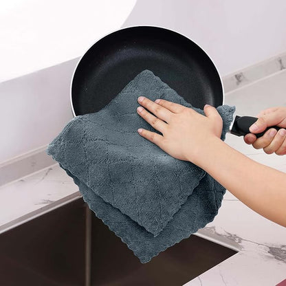 Homaxy 16 Pack Kitchen Cloths Dish Towels (10" x 20", Dark Grey), Super Soft and Absorbent Coral Velvet Dishcloths, Fast Drying No Lint Microfiber Cleaning Cloth