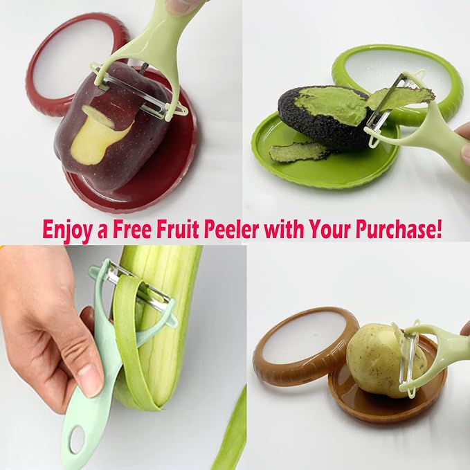 Zyphora 5-Piece Avocado Saver and Tomato Holder Set – 4 Reusable Silicone Food Storage Containers + 1 Fruit Peeler, Stretch Pods for Fruit & Veggie Storage