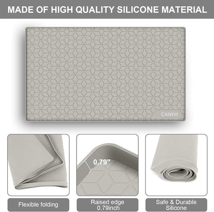Under Sink Mat, 31" x 22" Waterproof Silicone Under Sink Tray for Kitchen & Laundry Cabinets, Kitchen Cabinet Shelf Protector, Up to 3.2 Gallons Liquid, Fits 36 inch Standard Cabinet (Khaki)