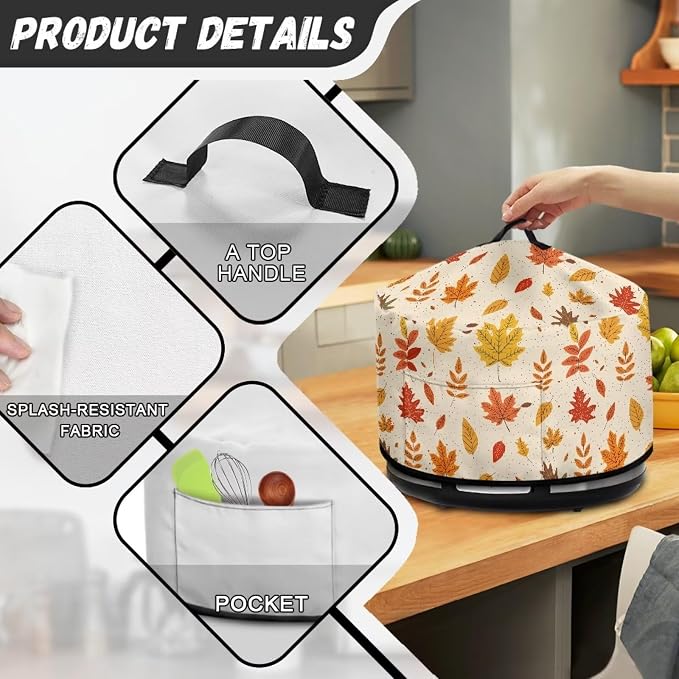 Autumn Leaves Slow Cooker Dust Cover Compatible with 6-8 qt Crock for Pot Small Kitchen Appliance Decor Dust Cover with A Top Handle and Pocket