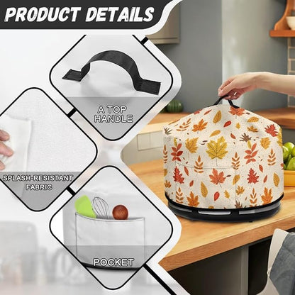 Autumn Leaves Slow Cooker Dust Cover Compatible with 6-8 qt Crock for Pot Small Kitchen Appliance Decor Dust Cover with A Top Handle and Pocket