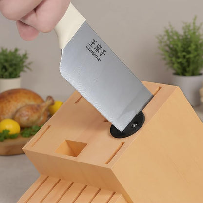 WANGMAZI Knife Block Set, 15 Pcs High Carbon Stainless Steel Knife Set, Dishwasher Safe Cutlery, Kitchen Knife Set with Blades, Ideal Home Cooking Gift for Women, Natural