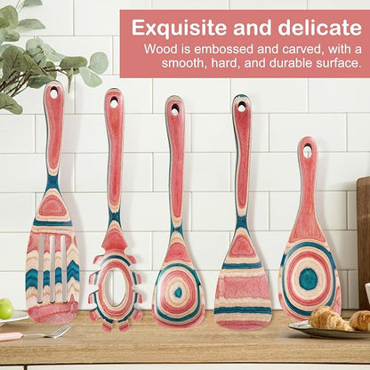 Wooden Spoons for Cooking – 7 Piece Pakkawood Kitchen Utensils Set with Spatulas, Spoons, Ladles, and Turner for Mixing, Serving & Cooking