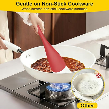 Beijiyi Silicine Cooking Spoons for Nonstick Cookwares, 3 Pack, 12.6 in | Sturdy, BPA-Free, Heat Resistant, One-Piece, Multifunction Spatula Spoon, Great for Cooking, Serving, Scooping, and Stirring