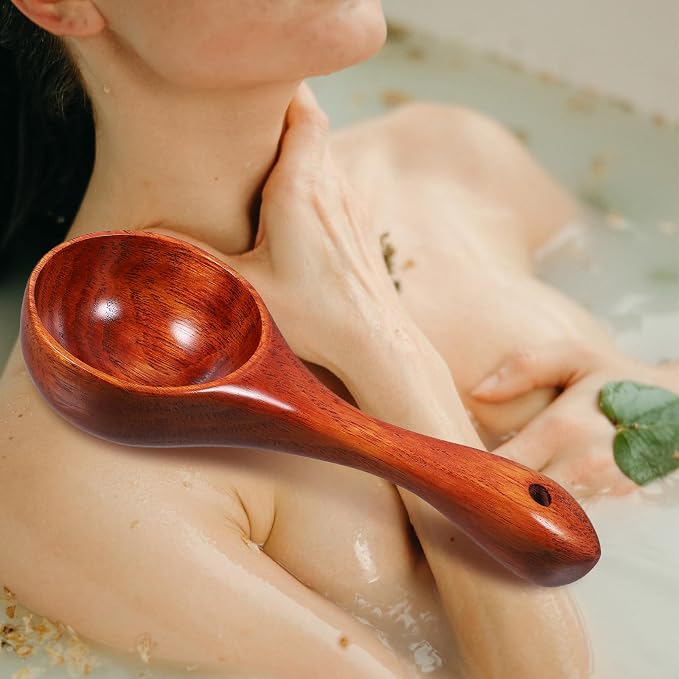 Beavorty Household Water Scoop 8.85In Wooden Handle Ergonomic Multi-Function Ladle for Kitchen Cooking Watering and Home Accessory