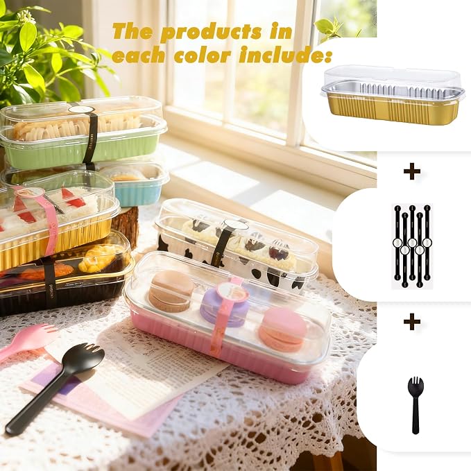 24 Pack Mini Loaf Pans, 7.5oz Mini Cake Pan & Mini Cupcake Pan Set – Disposable Aluminum Baking Pans with Lids, Spoons & Stickers, Premium Sturdy Gift Set for Cakes, Cupcakes, Desserts & Party Treats