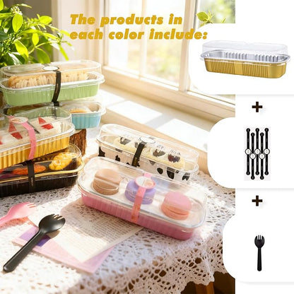 24 Pack Mini Loaf Pans, 7.5oz Mini Cake Pan & Mini Cupcake Pan Set – Disposable Aluminum Baking Pans with Lids, Spoons & Stickers, Premium Sturdy Gift Set for Cakes, Cupcakes, Desserts & Party Treats
