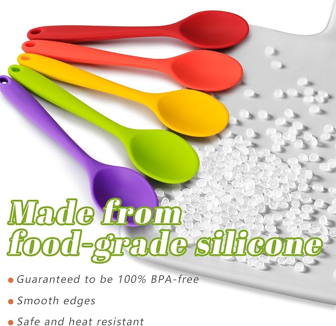 HANSGO 5PCS Small Silicone Spoons, 8 Inch Silicone Mixing Spoons for Baking, Cooking, Tasting, Quiet Stirring Hot Cocoa, Sauce, Risotto, Safe & Nonstick, Kitchen Gifts for Women, Cooking Gifts for Men