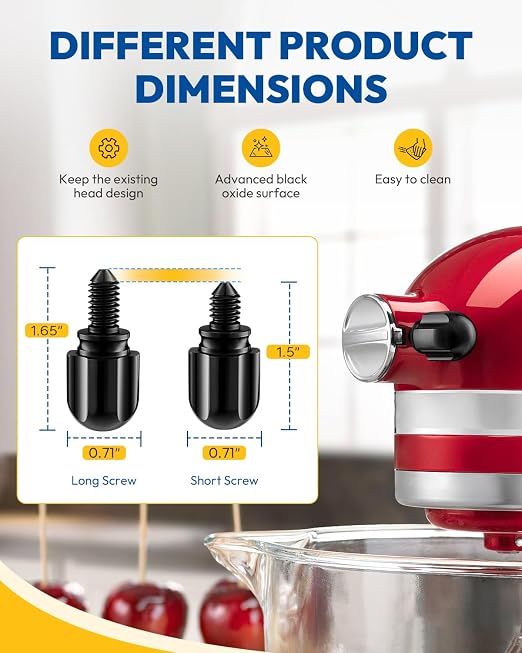Attachment Knob Thumb Screw fit for Kitchen Aid Mixers, Upgraded 6061 Aluminum Long Screw Head Knob Replacement Parts, Replaces 9709194, 4162142, 240374 etc, Black