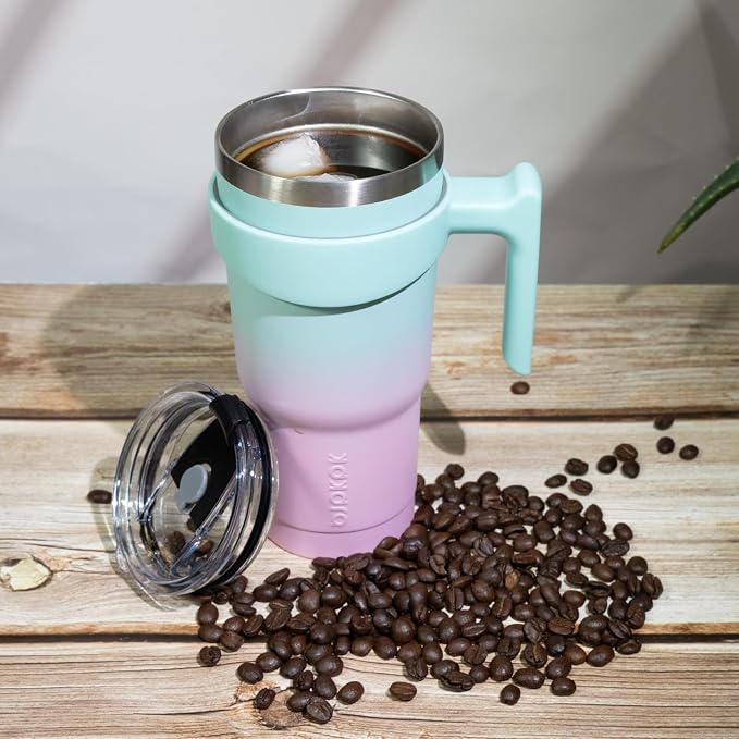 BJPKPK 20 oz Tumbler With Handle Stainless Steel Insulated Tumbler Mugs With Lid And Straw For Women And Men,Bubble Gum