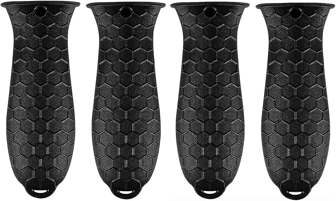 4 Pcs Silicone Hot Handle Holder, Potholder for Cast Iron Skillets, Non-Slip Rubber Pot Handle Sleeve Heat Resistant for Frying Pans & Griddles Sleeve Grip Handle Cover,Metal cookware Handles, Black