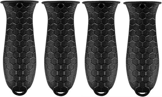 4 Pcs Silicone Hot Handle Holder, Potholder for Cast Iron Skillets, Non-Slip Rubber Pot Handle Sleeve Heat Resistant for Frying Pans & Griddles Sleeve Grip Handle Cover,Metal cookware Handles, Black