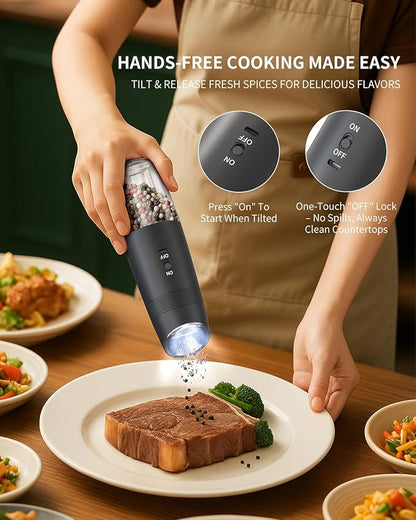 CIRCLE JOY Gravity Electric Salt and Pepper Grinder Set Rechargeable Automatic Pepper and Salt Shakers with LED Light, External Adjustable Coarseness, One-Hand Operation for Salt & Spices