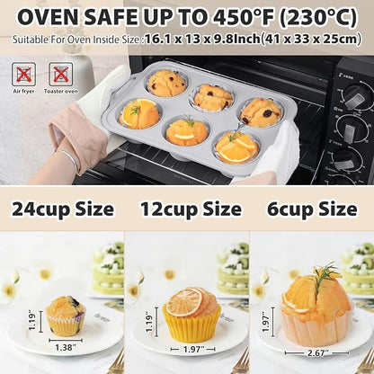Jumbo Silicone Muffin Pan with Metal Frame, Non Stick Silicone Cupcake Pan with Handles 6 Cup, BPA Free Silicon Muffin Tin Tray Extra Large for baking, egg bites, Cupcake Mold Light Grey