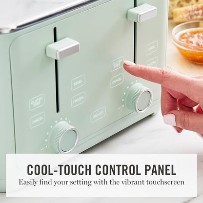Martha Stewart 4 Slice Toaster, 10 Shade Settings with Defrost, Cancel, Bagel & Gluten-Free, Extra-Wide Self-Centering Slots for Waffles, Artisan Bread, Removable Crumb Tray, Cord Wrap,1800W, Honeydew