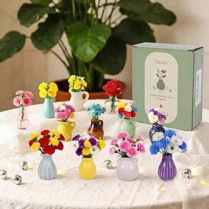 Renmxj 12 Pcs Refrigerator Magnets - Cute Mini Ceramic Vase Fridge Magnets with Artificial Flowers, Funny Tiny Vase Magnet for Fridge Decorative, Office, Kitchen, Locker, Whiteboard