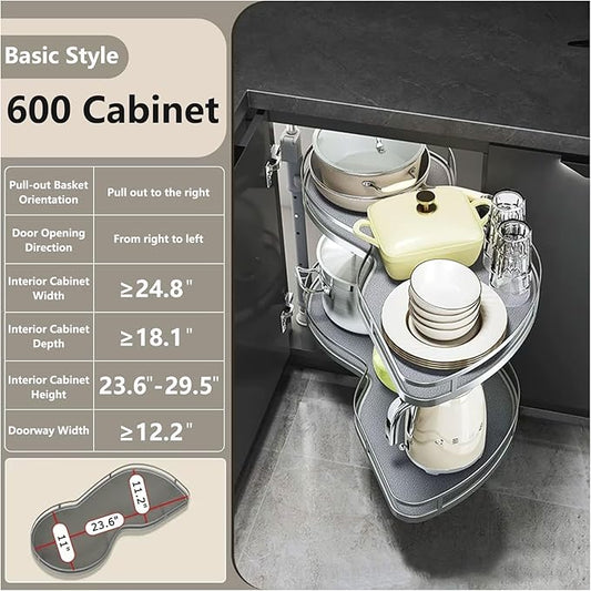 Blind Corner Cabinet Organizer Pull Out, 2 Tier Magic Corner Pull Out Shelves for Kitchen Storage, Soft Close Adjustable Height Organizer, Heavy Duty Metal Rack for Pots, Pans and Pantry Items