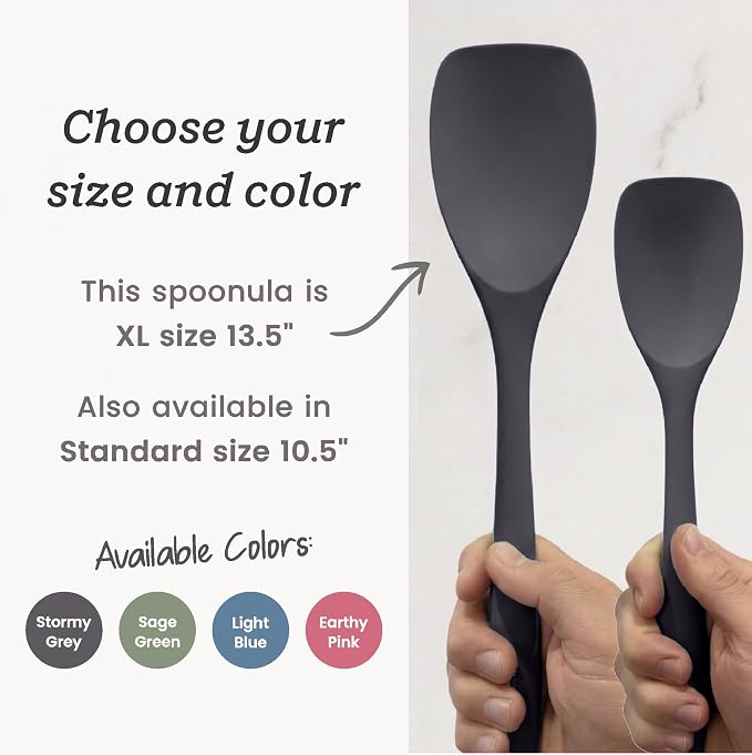 StarPack XL Spoonula The All-Rounder 13.5 Inches - LFGB Silicone Spoon Spatula, 600°F Heat Resistant, BPA-Free - One-Piece Seamless, Dishwasher Safe - for Nonstick Cookware and Deep Pots, Gray Black