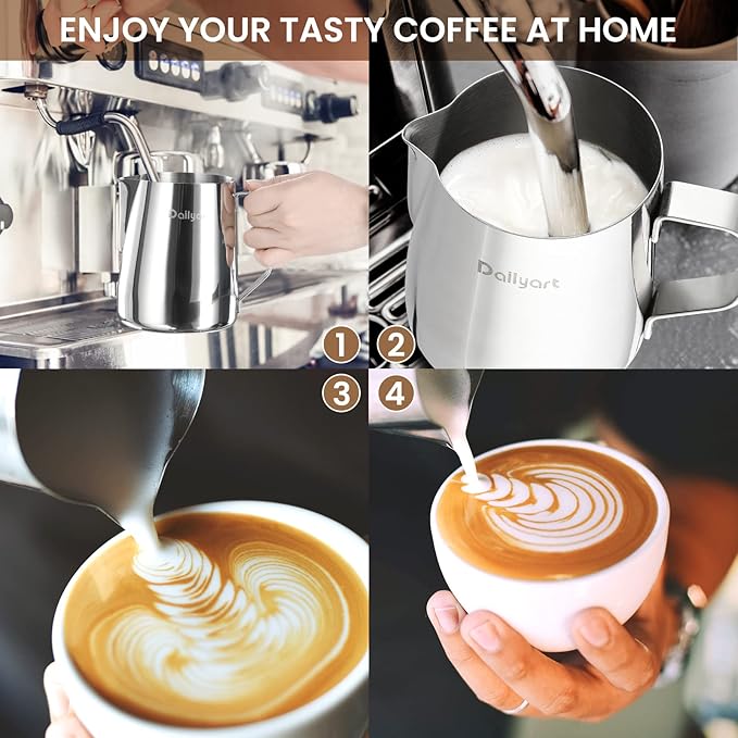 Milk Pitcher, Dailyart Stainless Steel Milk Frothing Pitcher with Thermometer for Coffee, Cappuccino,Espresso,Latte Art(600ml/20oz)